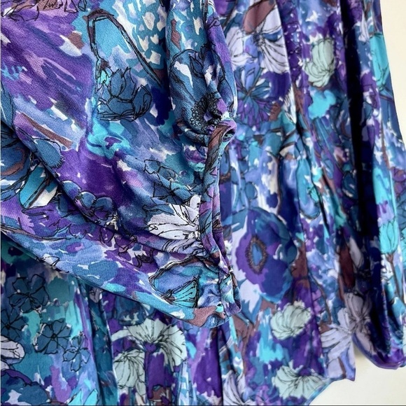 Rebecca Taylor Sz 6 Silk Top Blouse Abstract Floral Boho 3/4 Sleeve Peasant - Picture 8 of 16